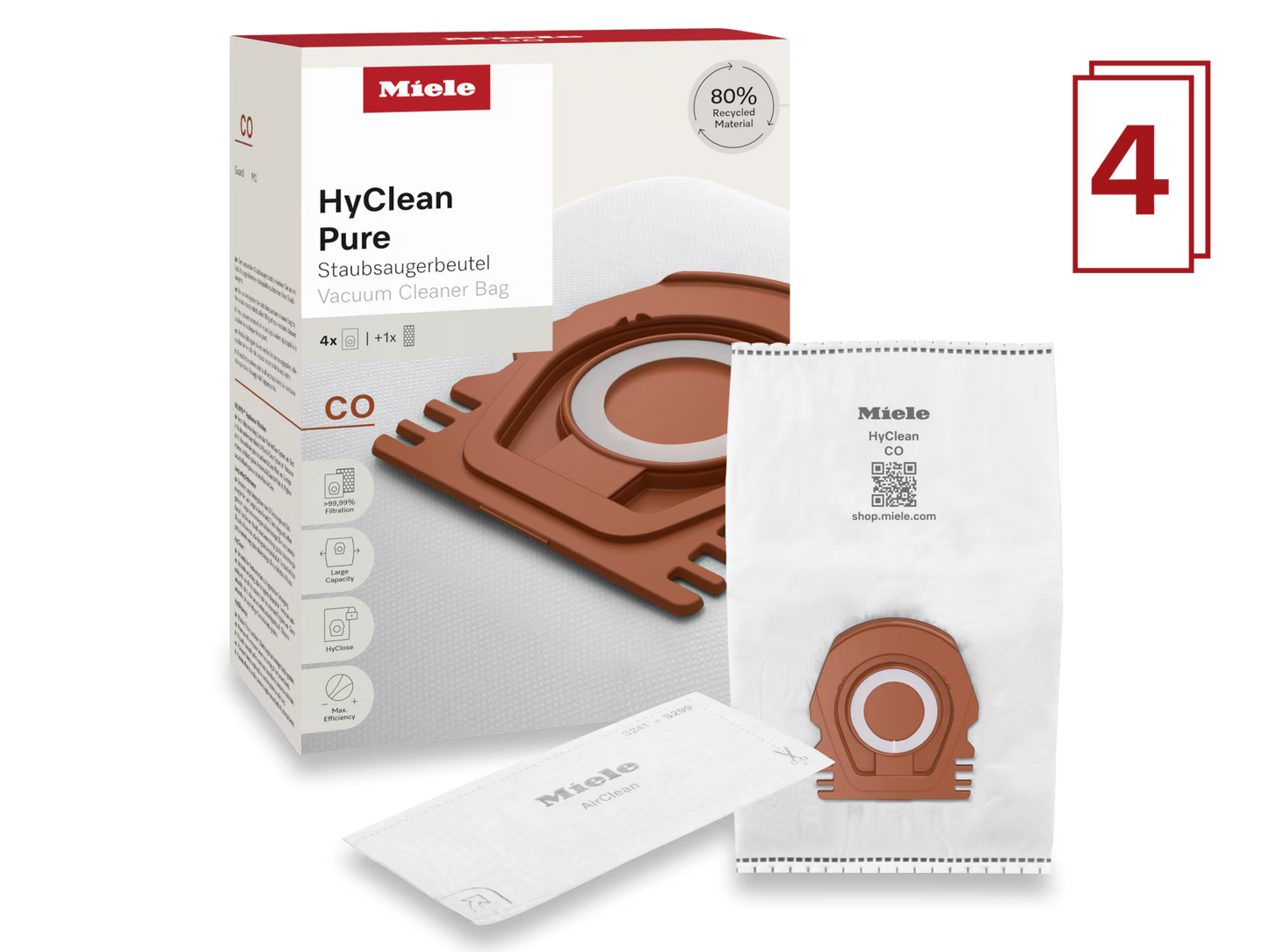 Miele HyClean Pure CO Pack Of 4 Vacuum Bags - For M1 Models