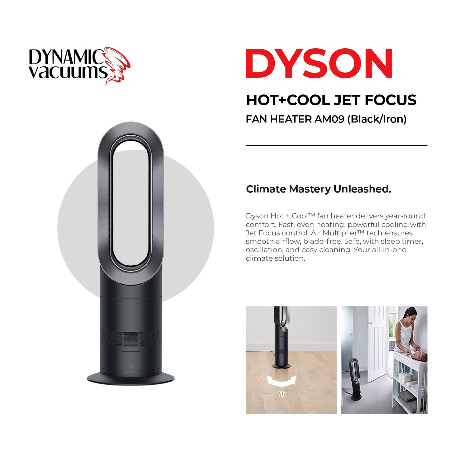 Dyson Hot+Cool Jet Focus Fan Heater AM09 (Black/Iron)