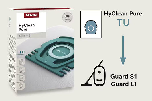 Miele XL HyClean Air TU Dustbags – 8 Pack + 1 Hepa Filter - For Miele Guard S1 & L1 Models Miele