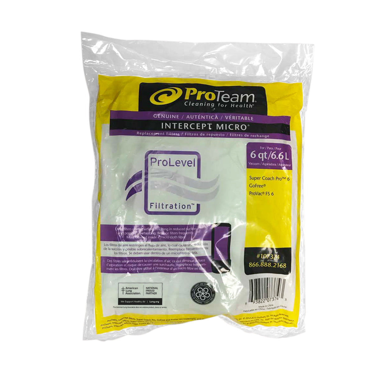 Proteam Bags GoFit 6, GFFP II, Super Coach Pro 6, ProVac FS 6 Backpack Vacuums 10 pack 6 qt. Intercept Micro Filter Bag, Closed Collar - 107374