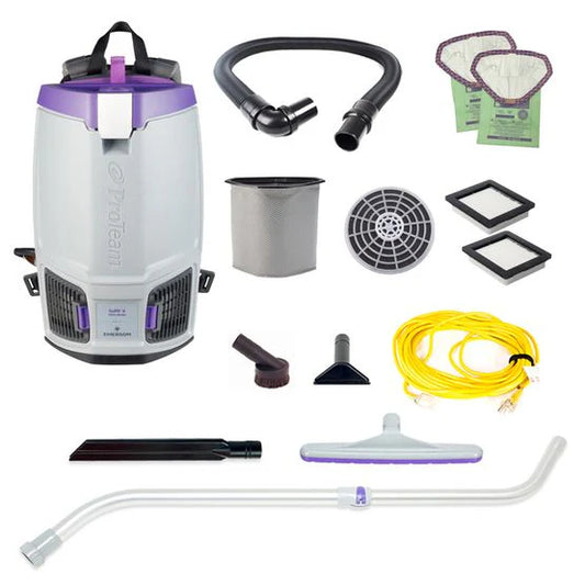 ProTeam GoFit 6 Backpack Vacuum – 6 Qt. with Xover Multi-Surface Telescoping Wand Tool Kit (107696)