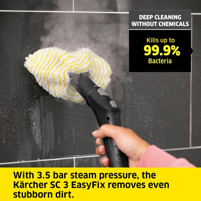 Karcher SC 3 EasyFix Steam Cleaner White KNA in shower with accessories 