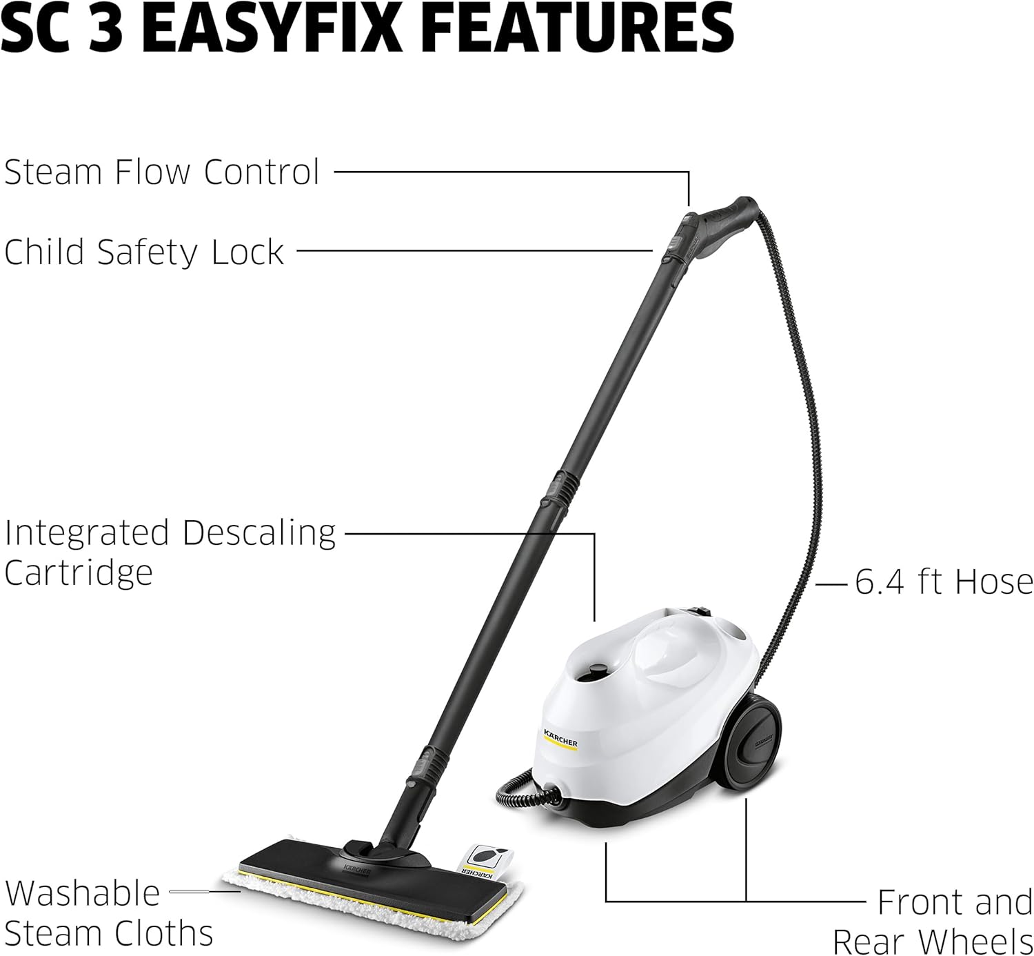 Karcher SC 3 EasyFix Steam Cleaner White KNA features