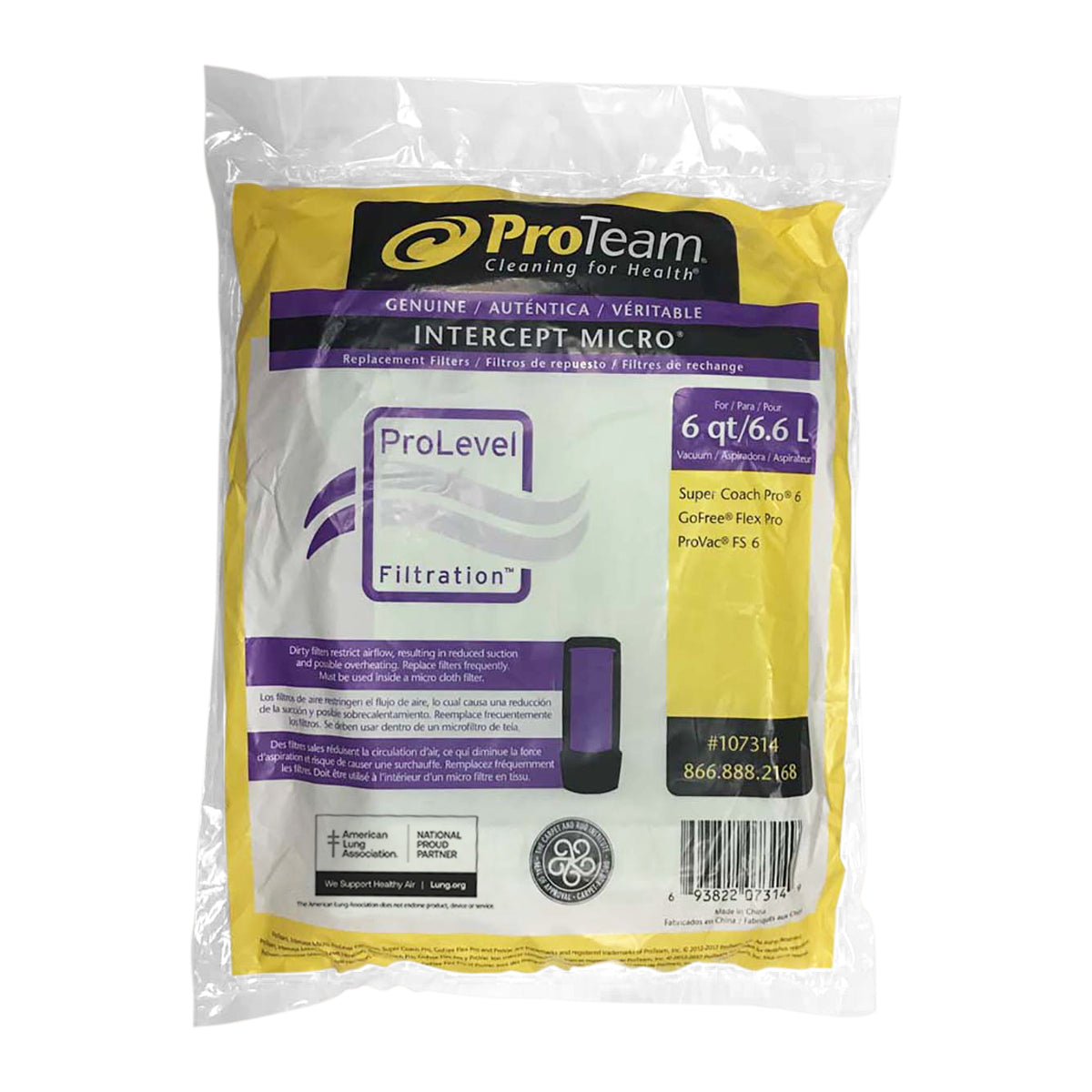 ProTeam GoFit and Super Coach Pro 6 Commercial Backpack Vacuums, 10-Pack Intercept Micro Filter Bags for 6 Quart - 107314