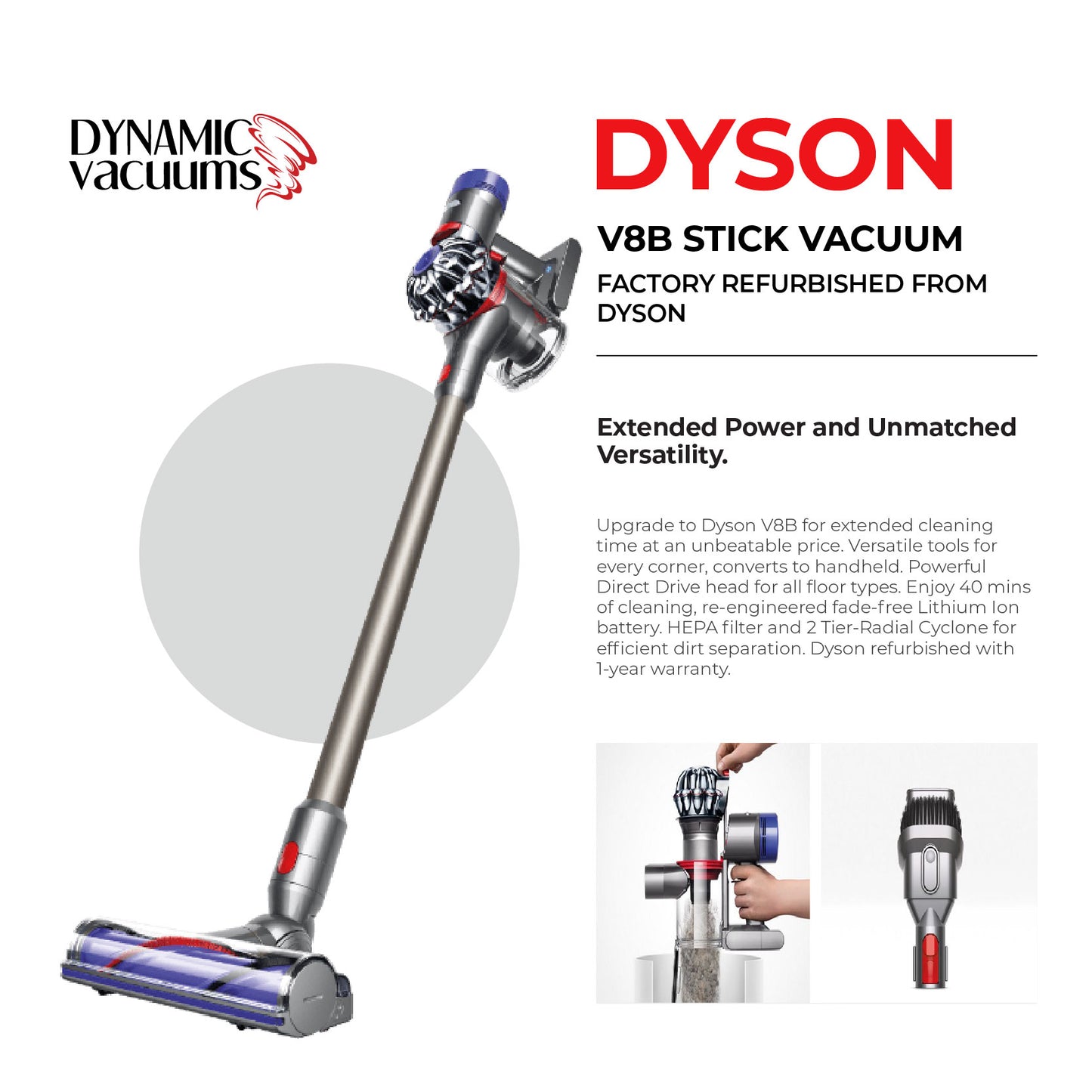 Dyson V8B Stick Vacuum - Factory Refurbished