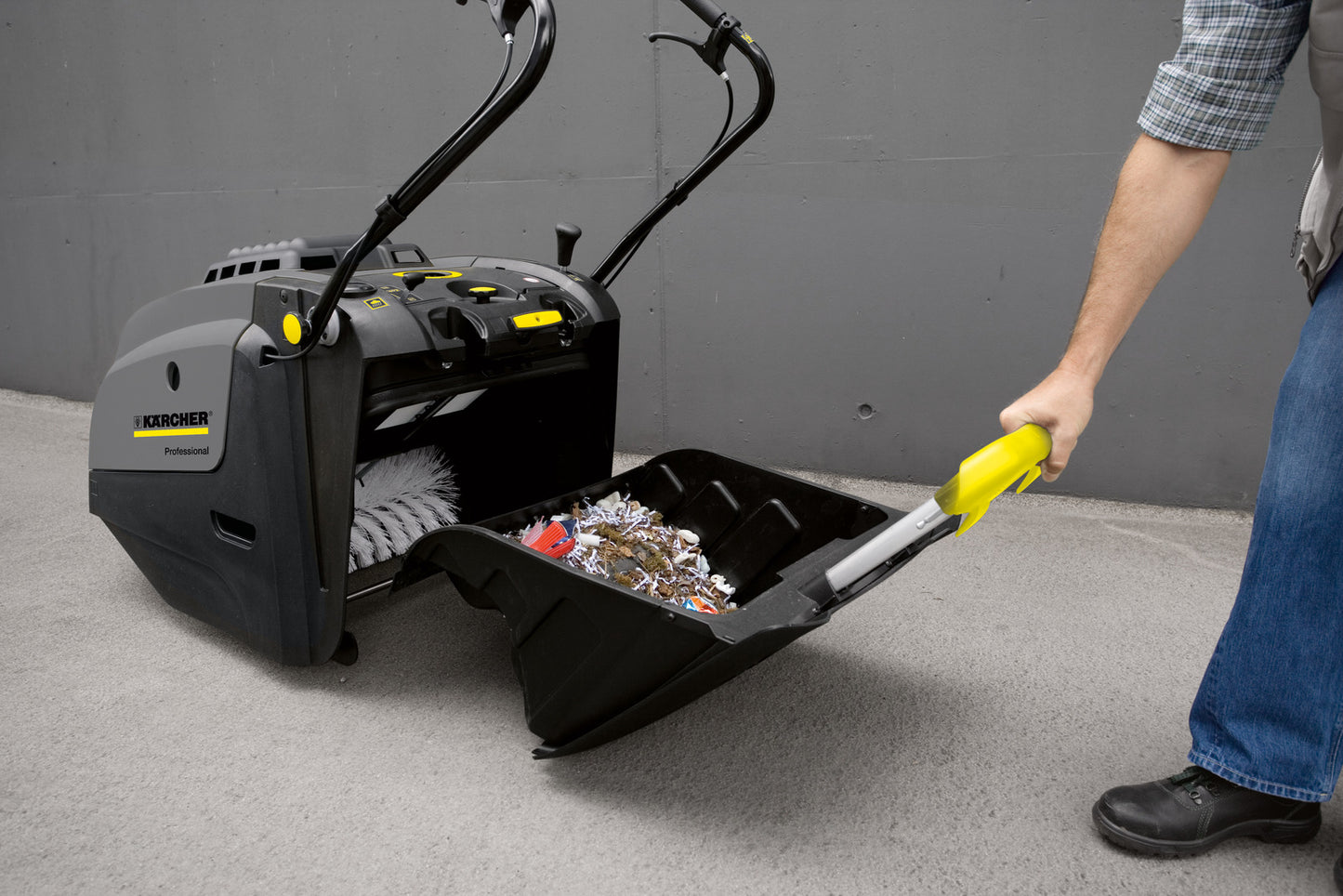 Karcher KM75/40 W BP Commercial Walk-Behind Vacuum Sweeper collection bin