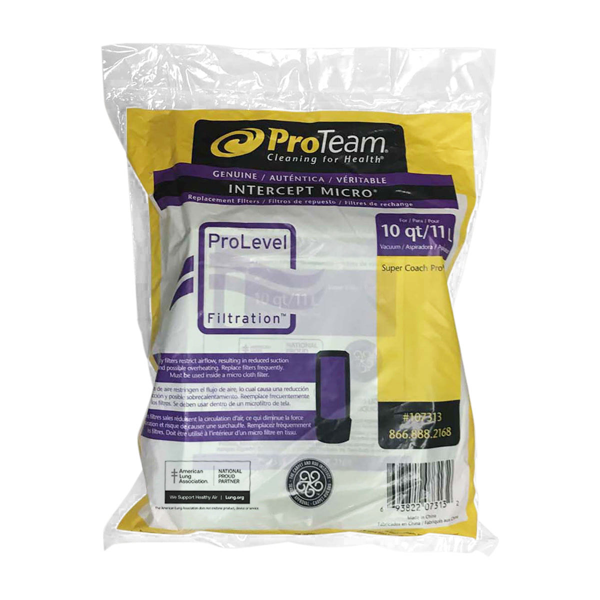 ProTeam Super Coach Pro 10 Commercial Backpack Vacuum Cleaners, 10-Pack, Intercept Micro Filter Bags for 10 Quart - 107313
