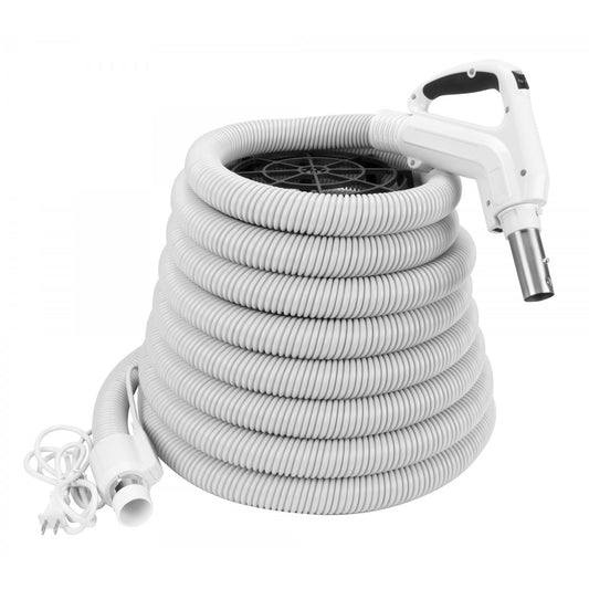 Johnny-Vac Electric Central Vacuum Hose with 3-Way Switch Grey (30, 35ft)