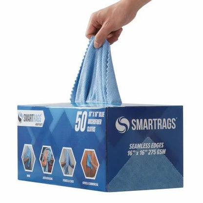 Hospeco SmartRags Heavy-Weight Microfiber Cloths – 16" x 16", 275 GSM, Blue