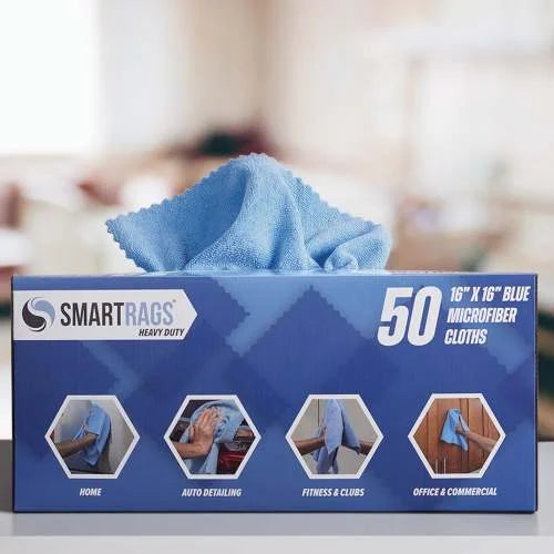 Hospeco SmartRags Heavy-Weight Microfiber Cloths – 16" x 16", 275 GSM, Blue