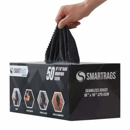 Hospeco SmartRags Heavy-Weight Microfiber Cloths – 16" x 16", 275 GSM, Black