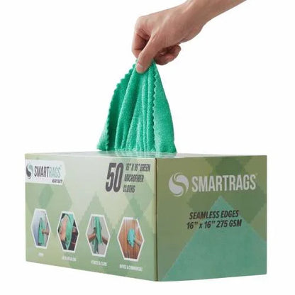 Hospeco SmartRags Heavy-Weight Microfiber Cloths – 16" x 16", 275 GSM, Green