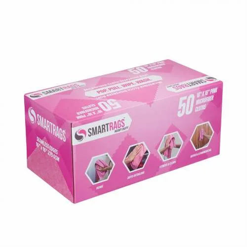 Hospeco SmartRags Heavy-Weight Microfiber Cloths – 16" x 16", 275 GSM, Pink
