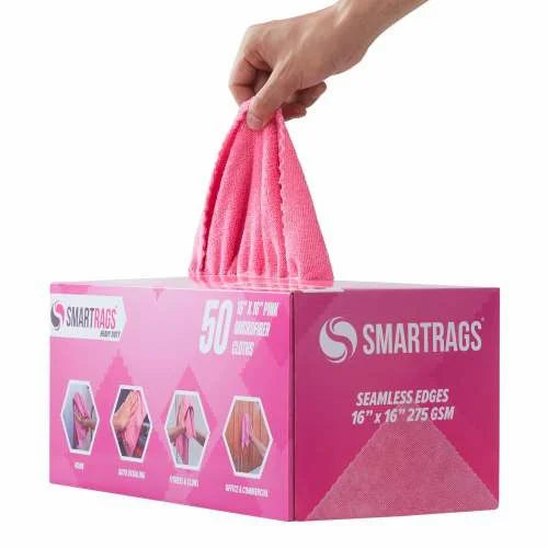Hospeco SmartRags Heavy-Weight Microfiber Cloths – 16" x 16", 275 GSM, Pink