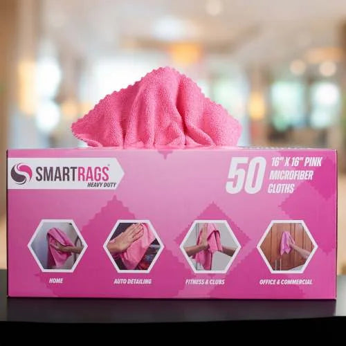 Hospeco SmartRags Heavy-Weight Microfiber Cloths – 16" x 16", 275 GSM, Pink