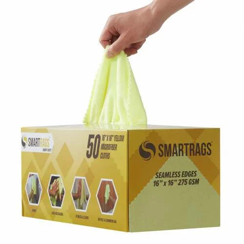 Hospeco SmartRags Heavy-Weight Microfiber Cloths – 16" x 16", 275 GSM, Yellow