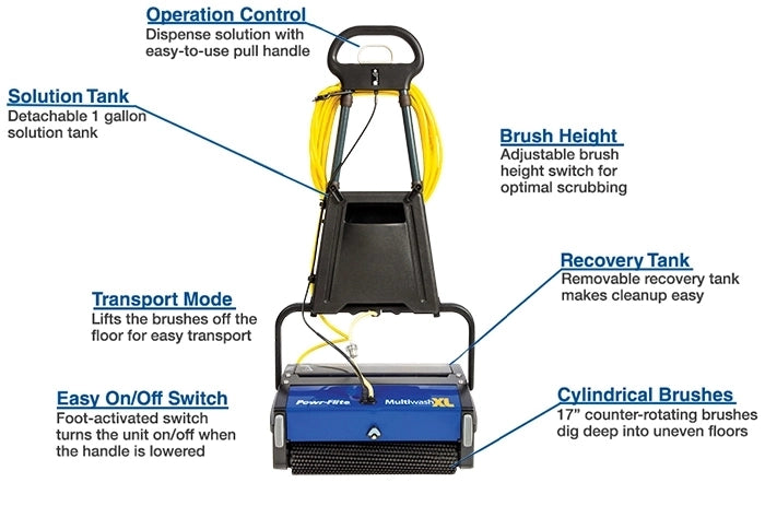 Powr-Flite Multiwash XL 18" Multi-Surface Automatic Scrubber PFMW18 features